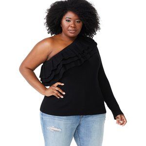 Sofia By Sofia Vergara Ruffled One Shoulder Sweater 4X